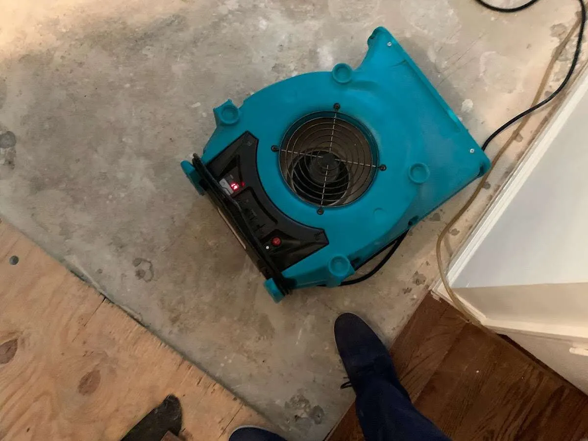 Air mover drying subfloor during Commercial Water Damage Restoration in Lauderdale-by-the-Sea