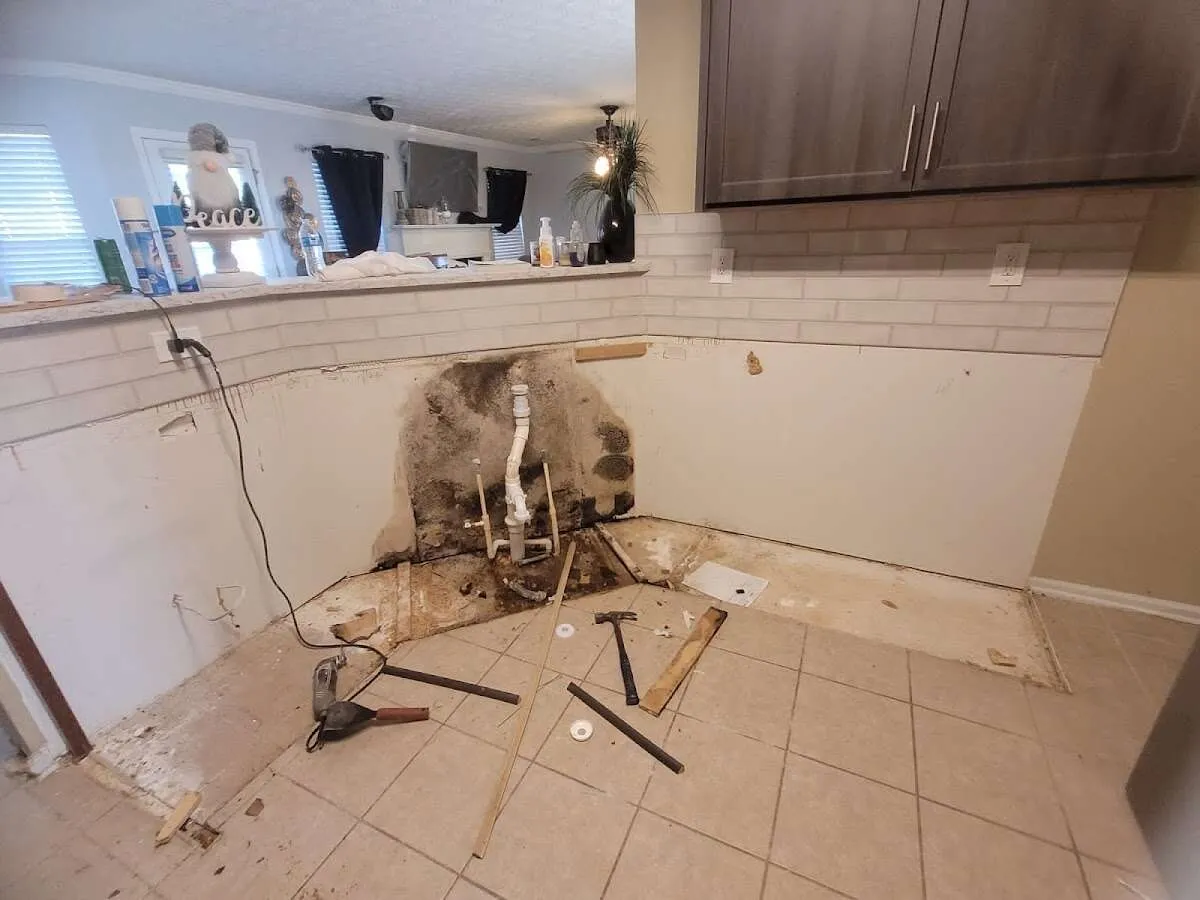 Mold behind wall with plumbing during Flood Damage Cleanup in Lauderdale-by-the-Sea